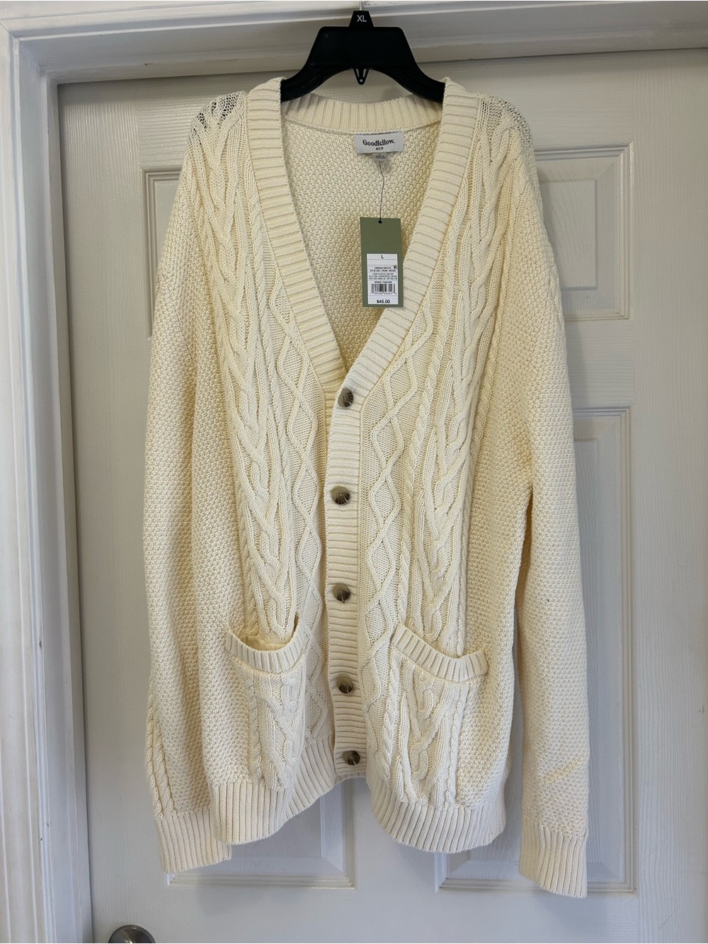 Goodfellow & Co Cream Cable-Knit Cardigan with Front Pockets